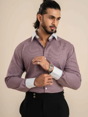 Maroon Dotted Semi Formal/Casual Shirt